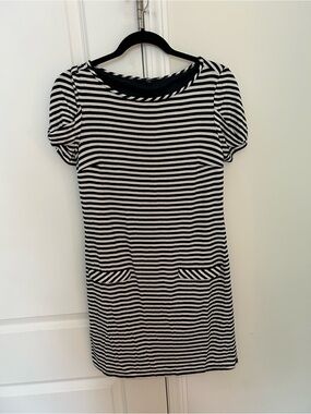 Navy & White Striped Short Sleeve Dress